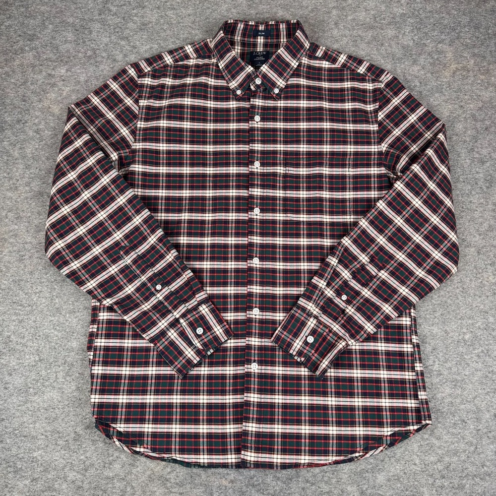 J Crew Flex Oxford Button Down Shirt Slim Long Sleeve Plaid Mens Large L